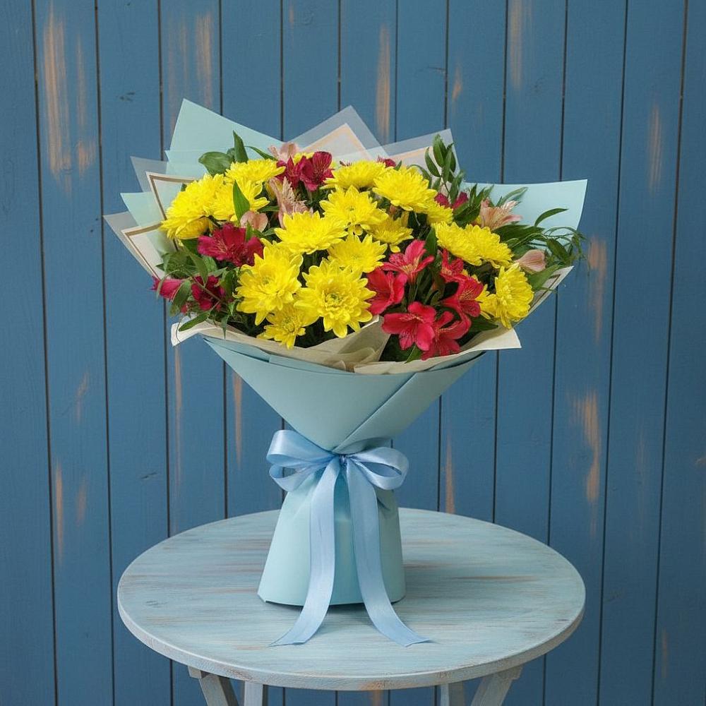 Букет цветов из: Альстромерии и Хризантемы в Яровом