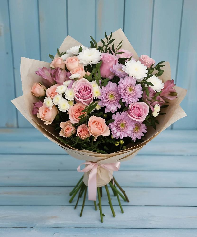 Букет цветов из: Хризантемы, Розы и Альстромерии в Яровом