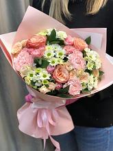 Букет нежные объятья в Яровом Букет цветов из: Гвоздики, Розы и Хризантемы в Яровом